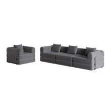 Chenille 2-In-1 Sofa Bed With Armrest Storage Pocket, Three Metal Frames And Multiple Configuration Options - Grey + Chenille + 4 Seat - View 7