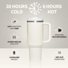 Compatible With Stanley 40 Oz H2.0 Tumbler With Handle, Double Walled Vacuum Insulated Stainless Steel Water Bottle Premium Summer Drinkware Portable Handy Flask Travel Mug Iced Coffee Cup For Outdoor Camping, Hiking, Driving, Travel, Perfect Gift Idea - 米色 - 查看 7