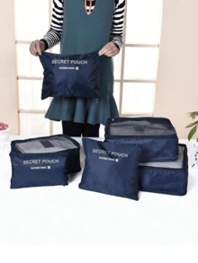 6pcs/Set - 1pc Travel Luggage Organizer Set/1pc Packing Cube, Multi-Functional Luggage Organizer Bag, Travel Organizer Set Includes: Multi-Function Packing Cube, Waterproof Toiletry Bag, Compression Packing Cube, Summer Vacation Organizer Bag, Cosmetic Bag, Shoe Bag, Laundry Bag - Navy Blue - View 4