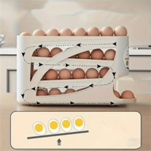 1pc Automatic Egg Dispenser Refrigerator Storage Rack, Large Capacity Stackable Egg Holder System With White Cover, Ideal For Kitchen And Refrigerator Organization, Kitchen Storage Rack, Refrigerator Organizer, Kitchen Accessories, Egg Storage Container - Multicolor - View 5