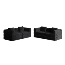 Chenille 2-In-1 Sofa Bed With Armrest Storage Pocket, Three Metal Frames And Multiple Configuration Options - 黑色 + 雪尼爾 + 4 座 - 查看 7
