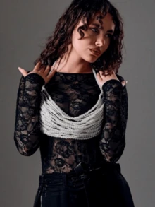 1pc High-Quality Luxury Multi-Layer Pearl Women Camisole Top, Handmade Knotted Fashionable Sexy Pearl Body Chain - White - View 5