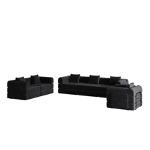 Chenille 2-In-1 Sofa Bed With Armrest Storage Pocket, Three Metal Frames And Multiple Configuration Options - 黑色+雪尼爾+6座 - 查看 7