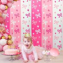 1/2 件装粉色蝴蝶结铝箔流苏帘，蝴蝶结金属装饰流苏雨滴帘，浪漫拍照背景道具，3.3 x 6.6 英尺，粉色流苏装饰，适用于情人节装饰、新娘聚会、婚礼礼物、婚房装饰、主题生日派对装饰背景 - 彩色 - 查看 4