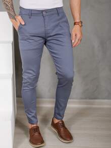Men's Smart Casual Trousers In Premium Satin Fabric With Tailored Detail And Welt Pockets - 石油藍 - 查看 3