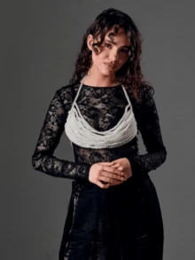 1pc High-Quality Luxury Multi-Layer Pearl Women Camisole Top, Handmade Knotted Fashionable Sexy Pearl Body Chain - White - View 6