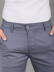 Men's Smart Casual Trousers, Premium Satin Fabric, Tailored Style, Welt Pockets - 石油藍 - 查看 4
