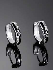 2 件男士时尚骑士风格耳环，潮流朋克耳钉，时尚百搭 - 銀色 - 查看 6