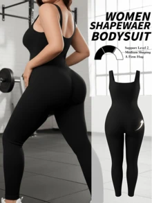 Winter Plus Size Women Seamless Tummy Control Lifting Arm Jumpsuit Shapewear, Casual Yoga Outfit For Outdoor Wear