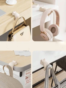 3/2个猫形背包挂钩，无缝边缘，无需钻孔，多功能桌面侧挂架，适用于学生课桌。桌面侧挂挂钩，可折叠包包挂钩，办公桌侧挂钩，女士手提包挂钩。轻便手提包挂钩 - 背包挂钩，桌面悬挂式包包收纳架，坚固耐用，保持手提包清洁便捷。 - 彩色 - 查看 3