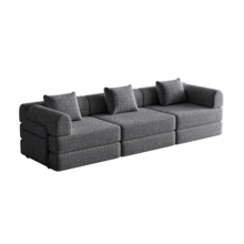 Chenille 2-In-1 Sofa Bed With Armrest Storage Pocket, Three Metal Frames And Multiple Configuration Options - Grey + Chenille + 3 Seat - View 8