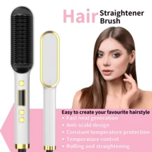 Alisador y rizador de cabello 2 en 1, cepillo de peinado con calentamiento rápido, temperatura ajustable, diseño anti-quemaduras, fácil peinado, diseñado para mujeres, adecuado para peinados femeninos, regalo para vacaciones, regalo del Día de la Madre - Ver 3