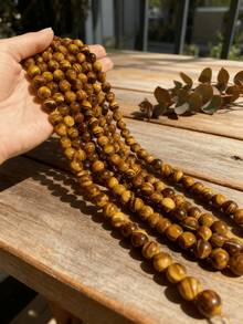 Hạt tròn mắt hổ vàng tự nhiên 15 inch 4/6/8/10/12/14mm, Đá chữa bệnh tự nhiên giúp tăng cường năng lượng, sự tự tin và lòng can đảm, Thích hợp để làm đồ trang sức tự làm, vòng tay, vòng cổ và đồ thủ công - Nhiều màu - Xem 5