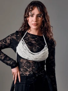 1pc High-Quality Luxury Multi-Layer Pearl Women Camisole Top, Handmade Knotted Fashionable Sexy Pearl Body Chain - White - View 4