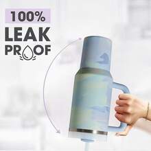 Compatible With Stanley 40 Oz H2.0 Tumbler With Handle, Double Walled Vacuum Insulated Stainless Steel Water Bottle Premium Summer Drinkware Portable Handy Flask Travel Mug Iced Coffee Cup For Outdoor Camping, Hiking, Driving, Travel, Perfect Gift Idea - 淺藍色 - 查看 3