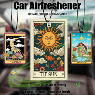 Ambientador de coche con diseño de la carta del Tarot 'El Sol', fragancia para coche, decoración colgante para espejo retrovisor del coche, decoración interior del coche, ambientador para armario