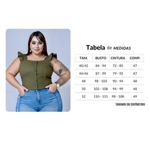 Women's Summer Plus Size Cropped Blouse With Ruffled Sleeves, Button Detail, Back Zipper, Curve Look, Sizes 44 To 54 - Verde militar - Ver 4