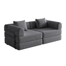 Chenille 2-In-1 Sofa Bed With Armrest Storage Pocket, Three Metal Frames And Multiple Configuration Options - Grey + Chenille + 2 Seat - View 9