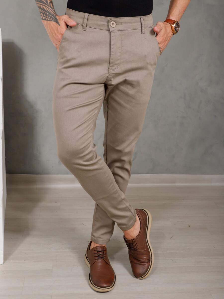 Men's Smart Casual Trousers, Premium Satin Fabric, Tailored Style, Welt Pockets - 米色 - 查看 1