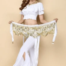 1 món phụ kiện múa bụng, phụ kiện khiêu vũ, dây đeo eo múa bụng, đai eo khiêu vũ, khăn quấn eo, khăn quấn eo tập luyện, dây đeo eo có đồng xu, khăn quấn hông trang phục khiêu vũ, trang phục khiêu vũ - Nhiều màu - Xem 2