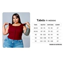 Women's Summer Plus Size Cropped Blouse With Ruffled Sleeves, Button Detail, Back Zipper, Curve Look, Sizes 44 To 54 - Burdeos - Ver 5