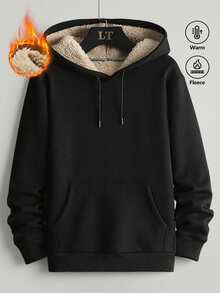 (Se recomienda talla superior) Sudadera con capucha minimalista de unicolor para hombres con forro polar cálido para otoño e invierno, manga larga térmica, ropa de invierno, sudadera negra, sudadera unisex