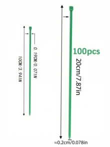 100根多用途塑料扎带，柔软耐用，适用于园艺捆扎，快速固定植物和草坪，使用方便。