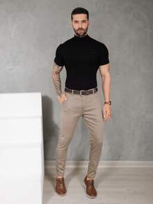 Men's Smart Casual Trousers, Premium Satin Fabric, Tailored Style, Welt Pockets - 米色 - 查看 4
