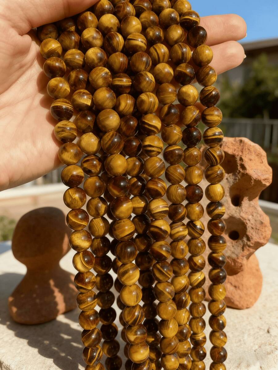Hạt tròn mắt hổ vàng tự nhiên 15 inch 4/6/8/10/12/14mm, Đá chữa bệnh tự nhiên giúp tăng cường năng lượng, sự tự tin và lòng can đảm, Thích hợp để làm đồ trang sức tự làm, vòng tay, vòng cổ và đồ thủ công - Nhiều màu - Xem 1
