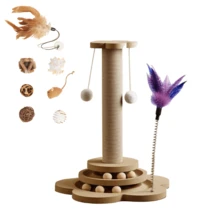 1件套猫抓板和攀爬塔组合，耐用剑麻垂直幼猫玩具，带悬挂羽毛棒和旋转圆盘