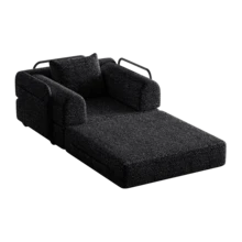 Chenille 2-In-1 Sofa Bed With Armrest Storage Pocket, Three Metal Frames And Multiple Configuration Options - 黑色+雪尼爾+1個座位 - 查看 11