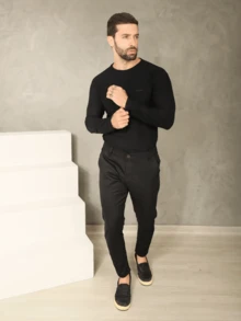 Men's Sport Pants Fine Satin Fabric Premium Tailoring Built-In Pocket - 黑色 - 查看 9