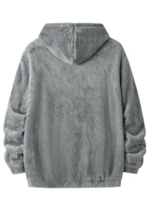 Men's Casual City Name Embroidered Long Sleeve Hooded Fleece Pullover Sweatshirt, Autumn/Winter - Light Grey - View 7