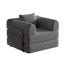 Chenille 2-In-1 Sofa Bed With Armrest Storage Pocket, Three Metal Frames And Multiple Configuration Options - 灰色 + 雪尼爾 + 1 個座位 - 查看 2
