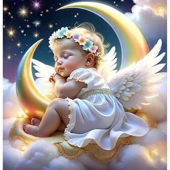 Kit de pintura de diamantes 5D "Ángel soñador en la luna" para principiantes - Taladro redondo completo con gemas acrílicas, suministros de arte y manualidades y decoración de pared para el hogar, accesorios de pintura de diamantes