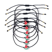 Set di 2/4/6/10 braccialetti estivi da spiaggia regolabili in corda con elementi in argilla a forma di fette di anguria, gioielli da donna, regali per amici, pace e amore, festa della mamma, San Valentino