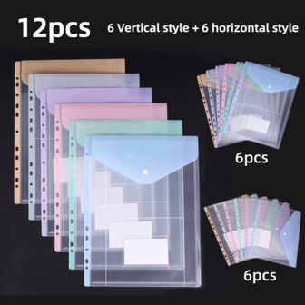 12pcs A4 File Folders With 11-Ring Binder Pockets, Vertical/Horizontal Document Bags - PP Plastic, Multi-Color - Durable A4 Binder Organizers, Suitable For School, Office, Home Organization, Secure Closure