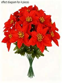 4pcs/Set Large Vivid Red Poinsettia Artificial Flower Bouquet, Suitable For Christmas/Indoor & Outdoor Holiday Decor, Poinsettia Flower Bouquet, Home Decor Fake Flowers, Indoor & Outdoor Decorative Flowers, Holiday Decor Flowers, Maintenance-Free Artificial Plants, Durable