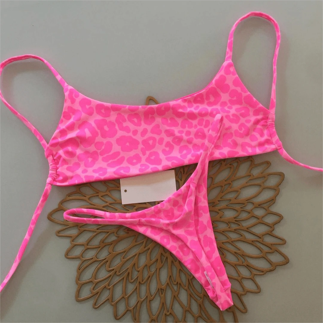 2pcs Geometric & Tropical Floral Print Swimsuit, Casual Cute Elegant Sexy Bohemian Tie-Up Bikini, Suitable For Spring/Summer Beach Vacation, Women's Set, Beach Outfit, Women's Bikini, Women's Beach Suit