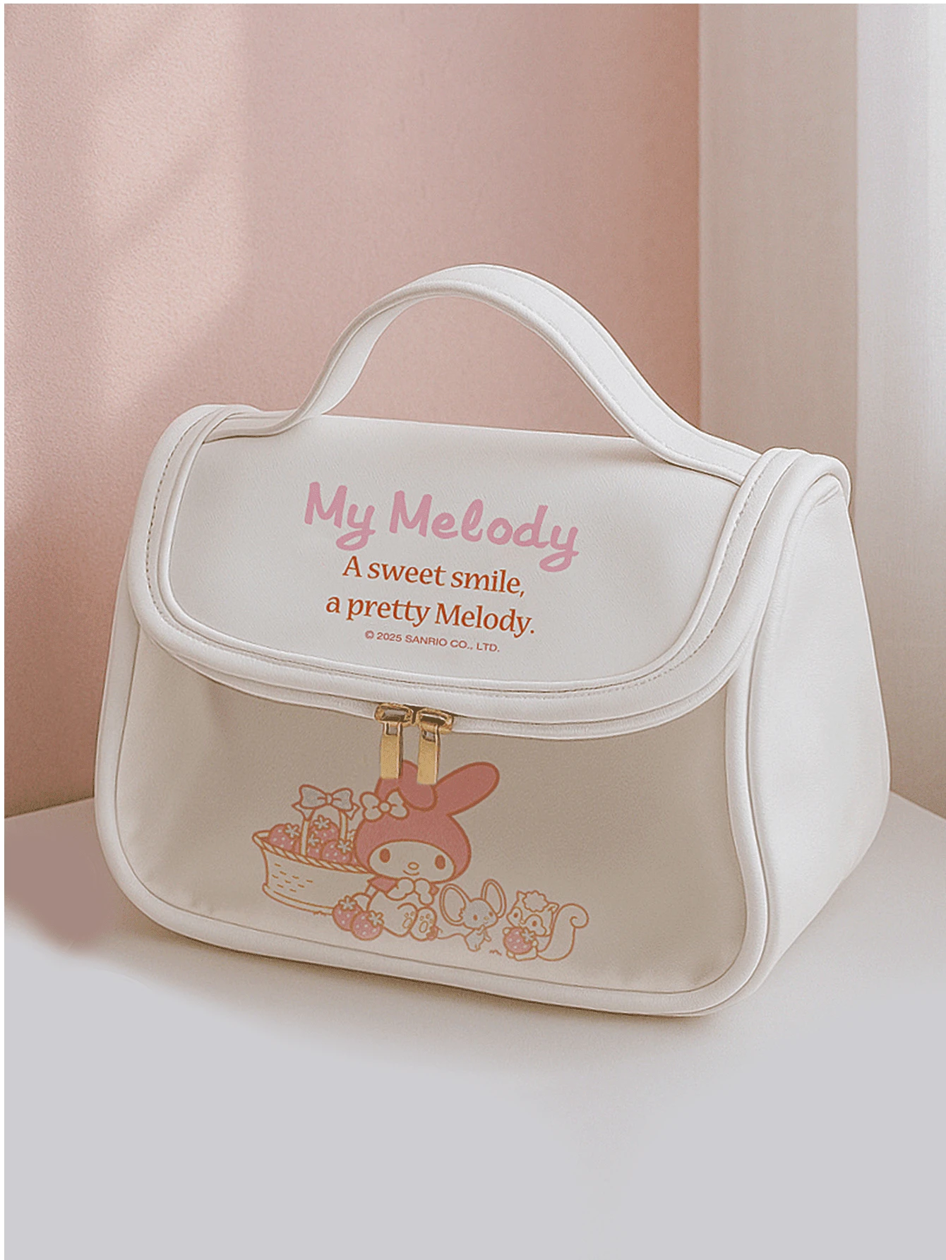 Cosmetics Bag, Large Capacity & Portable Design, Cute Pink Bow & Heart Pattern, Durable Material With Zip Closure, Perfect Travel Companion For Beauty Enthusiasts.