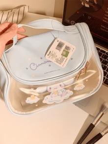Cinnamoroll Large Capacity Makeup Bag, Light Blue with Star Pattern & Cute Bunny Design, Transparent Front for Quick Access, Durable & Spacious for Travel Essentials, Perfect for Teens & Adults. - 玉桂狗 - 查看 7