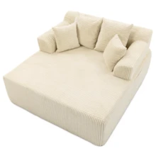 Bosmiller 58" Chaise Lounge Chair Indoor, Oversized Corduroy Boneless Sleeper Sofa Bed With Armrests & 4 Pillows, No Assembly For Living Room, Beige - 米色 - 查看 1