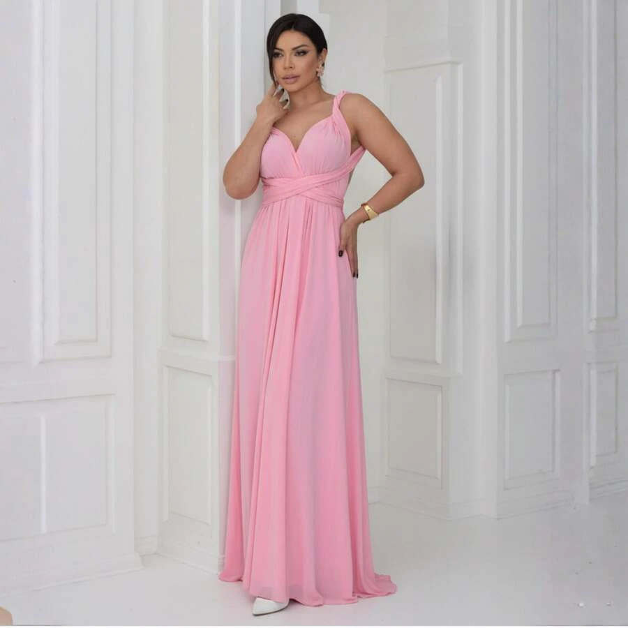 Long Dress Multi-Shapes Tie Bridesmaid Wedding Bride Graduation Various Shapes Feminine Party Glamour - 淺粉色 - 查看 1