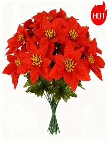 4pcs/Set Large Vivid Red Poinsettia Artificial Flower Bouquet, Suitable For Christmas/Indoor & Outdoor Holiday Decor, Poinsettia Flower Bouquet, Home Decor Fake Flowers, Indoor & Outdoor Decorative Flowers, Holiday Decor Flowers, Maintenance-Free Artificial Plants, Durable