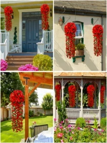 Nejlue Artificial Flowers/Plants1111 Home & Living 1件红色人造悬挂花藤，紫罗兰花环，适用于家居、室内/室外花园、露台、门廊、婚礼装饰、春季装饰、情人节装饰 - 大紅色 - 查看 3