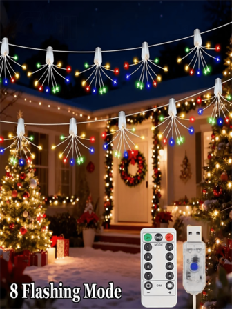 1 pieza Luces de cadena de petardo, 50/100 LED 8 modos de luces de estallido colgantes, guirnaldas de luces de hadas, decoraciones de fiesta de boda, con control remoto incluido, adecuado para decoraciones de fiesta de jardín, decoraciones de fiesta, iluminación de jardín, exhibiciones de colores, iluminación decorativa, iluminación decorativa navideña