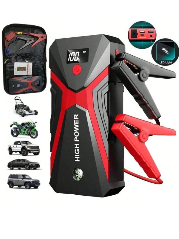 Cargador de batería inteligente de 12V 3000A para vehículos de gasolina de hasta 8.0 litros/6.0 litros, dispositivo de carga de batería de motocicleta para vehículos de emergencia, batería de 21800mAh para reparación y suministro de arranque, carga rápida de 18W, luz LED voladora