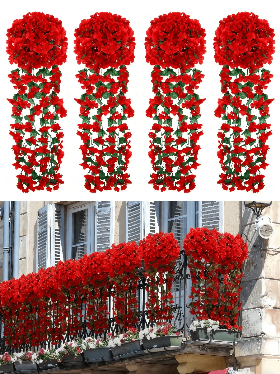 Nejlue Artificial Flowers/Plants1111 Home & Living 1件红色人造悬挂花藤,紫罗兰花环,适用于家居、室内/室外花园、露台、门廊、婚礼装饰、春季装饰、情人节装饰 - 大紅色 - 查看 1