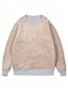 Herren Einfarbiges Lässig Everyday Sherpa-gefütterter Langarm-Bedruckter Sweatshirt und Hose Set, Winter - Grau - Übersicht 4
