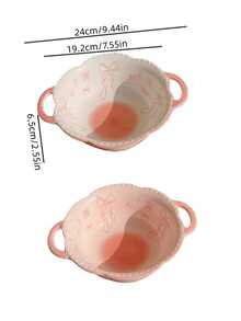 1pc New Bowknot Double Ear Bowl, Girly Pearl Lace Rim Bowl, Large Capacity Ceramic Dining Deep Bowl, High-Aesthetic Ceramic Ramen/Soup/Yogurt/Oatmeal Bowl, Suitable For Home, Restaurant, Dessert Shop, Gathering, Party - Multicolor - View 3